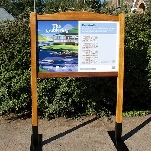 These panels have been printed Free Standing Oak Framed Entrance Sign