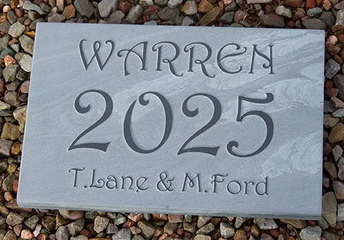 The background has been sanblasted away leaving the lettering proud. Slate House Date Sign for the Warren with Raised Lettering