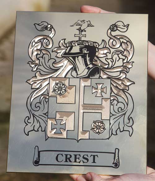 Engraved family crest