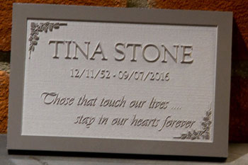 Corian memorial plaques with raised letters