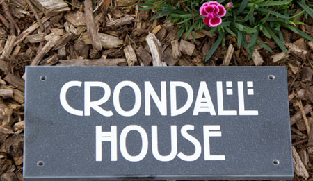 Engraved house sign with Rennie Mackintosh Font.