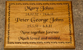 Wooden name plates, house signs and memorial plaques