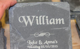 Laser engraved rustic slate coasters or name place settings