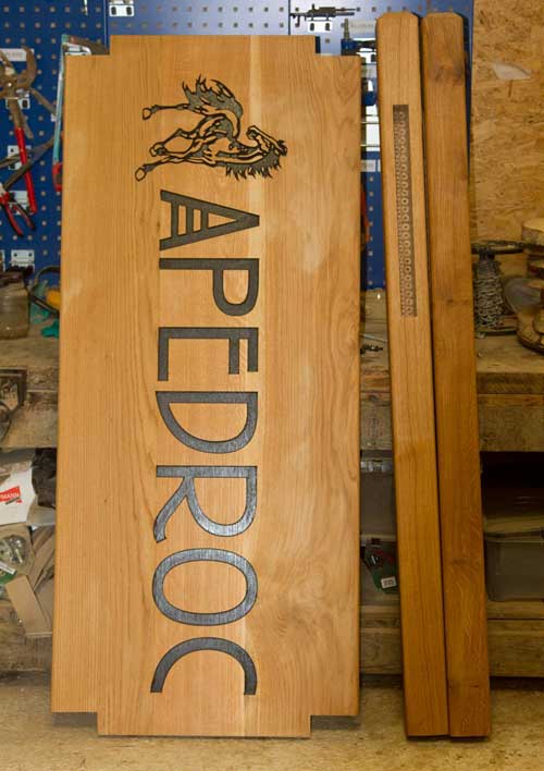 Large oak sign with posts