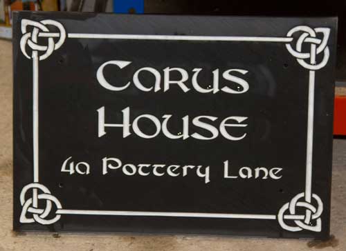 Celtic slate address sign with celtic font and border
