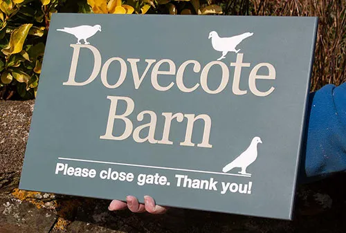 Two text colours and images can be crafted Corian House Sign - Colour Verdant