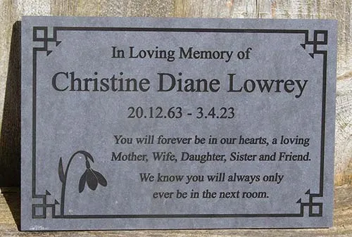 This eco friendly material can be unpainted. Engraved paperstone memorial