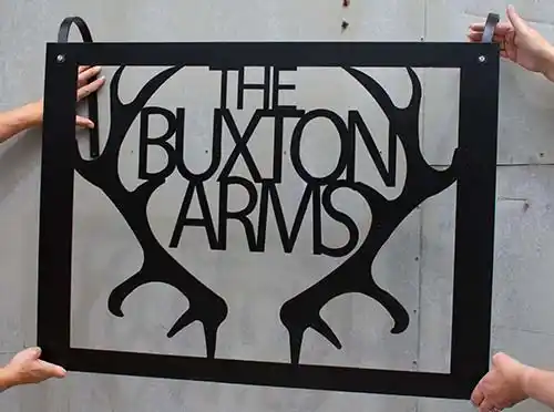 We use 3mm aluminium as standard but it could be mild steel and 3mm or 5mm. Cut Out Metal Sign