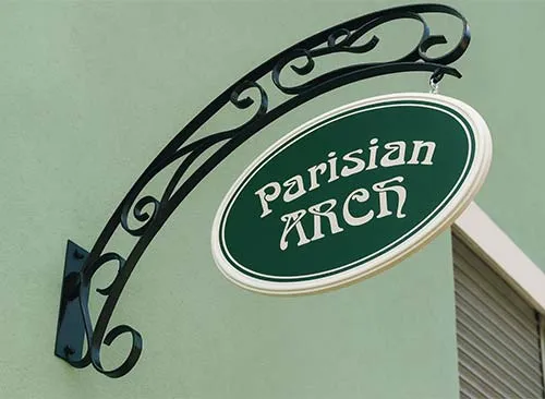 Parisian arch hanging sign bracket