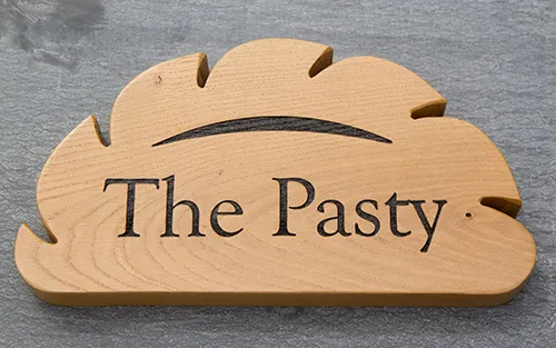 Wooden shaped sign - cut in the shape of a pasty