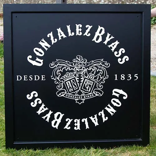 These can be single sided or double sided for hanging Black and White Framed Sign