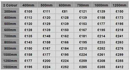 Prices for two colour lettering