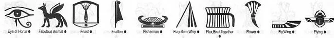 A selection of Egyptian images, heiroglyphics, Eye of Horus