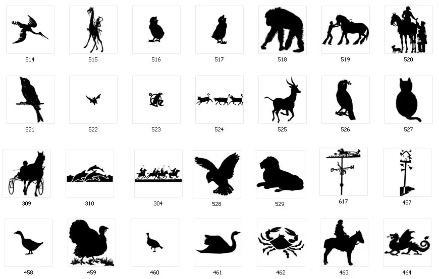 Animal and bird silhouette images, horse,cat,swan, turkey, goose