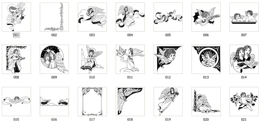 A selection of traditional angel and cherub designs