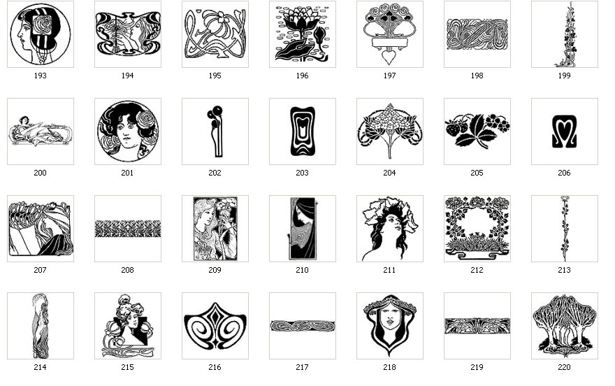 Art Nouveau designs face tree flower