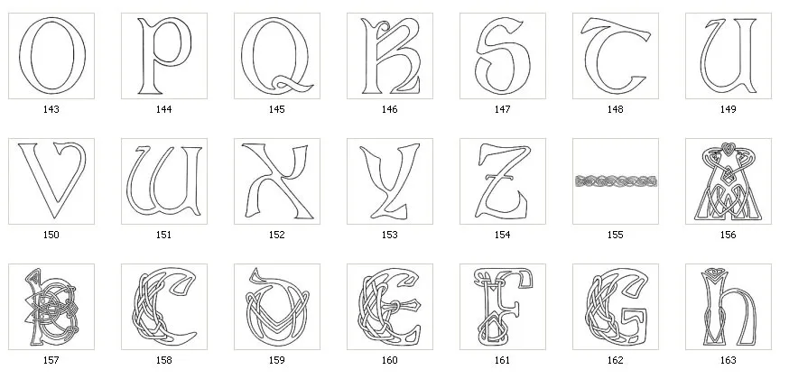 An alphabet of simple Celtic letters