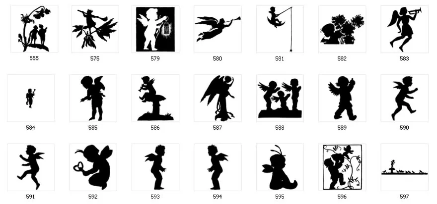 A selection of cherub and cupid silhouette images