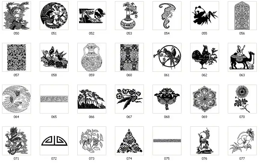 Various Chinese designs, birds, pattern, flower, plant, deer