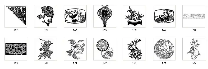 A selection of Chinese images, flower, panda, pattern