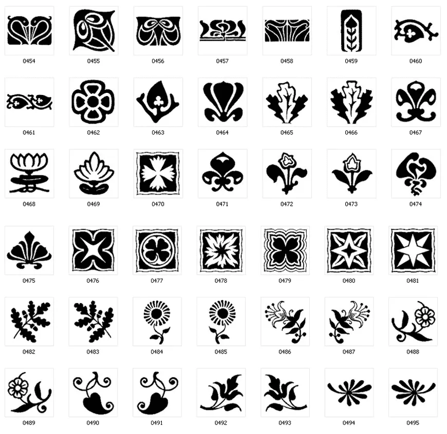 Decorative design elements, leaf, flower, tile