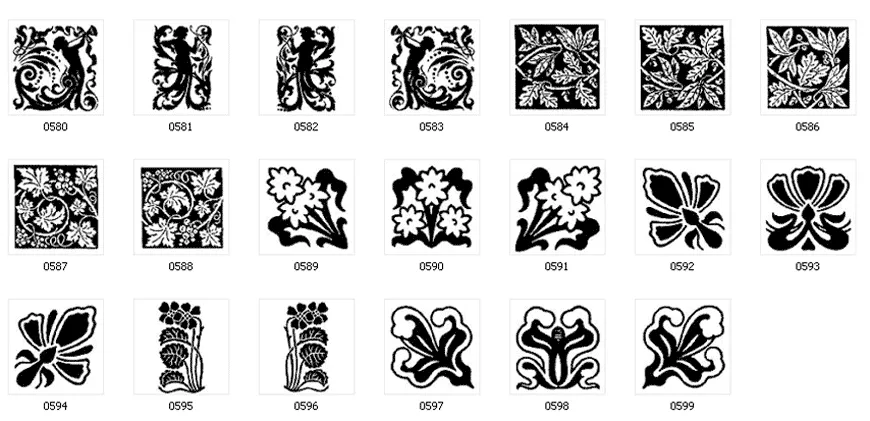 Decorative design elements, square, tile, flower, leaf