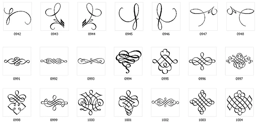 Calligraphic decorative design elements, swash, flourish, swirl