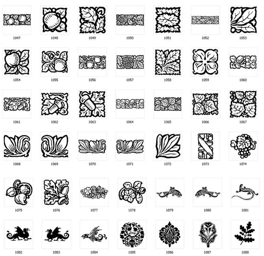 Decorative design elements, tile, dragon, fish
