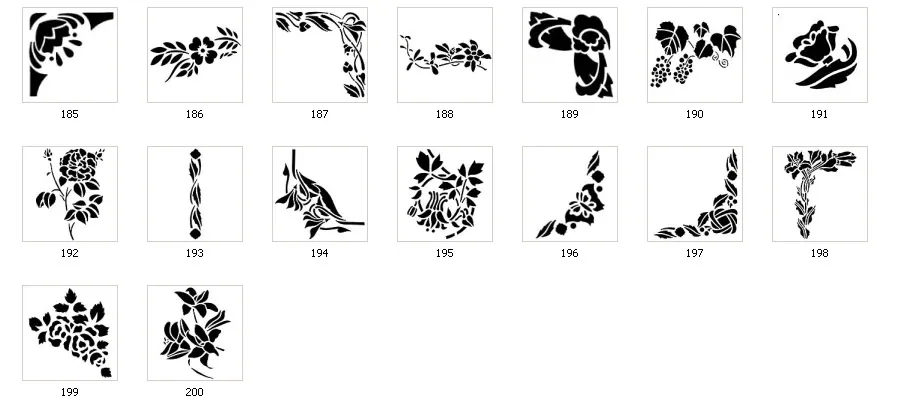 Floral stencil designs, ivy, leaf, butterfly