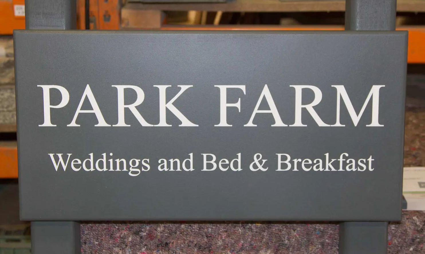 title here Farm sign painted in Farrow and Ball Downpipe Grey