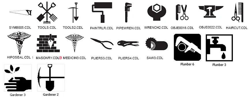 People and Professions Designs, gardener, mechanic, hairdresser, plumber