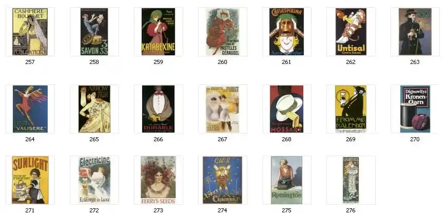A selection of vintage posters and labels for full colour printing