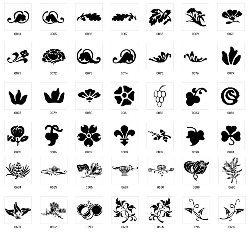 A selection of calligraphic and silhouette images of leaves