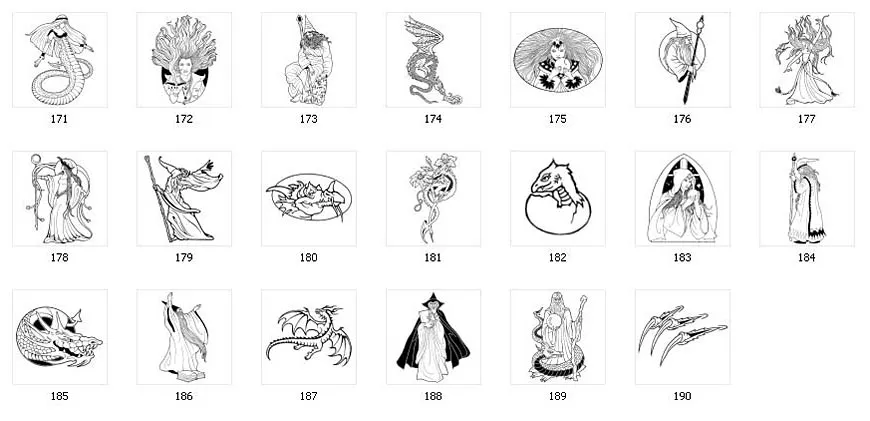 Collection of wizard and dragon images
