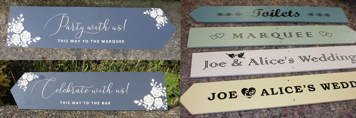 High-quality arrow signs that are ideal for wedding venues.