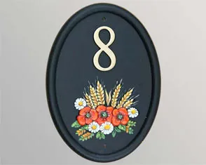 title here Oval hand painted cast number sign