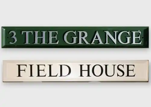 title here Long rectangular cast house signs
