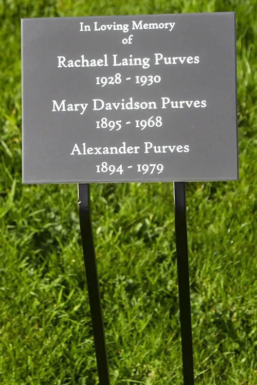 Memorial plaque with wrought iron stake