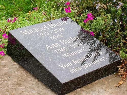 White, gold or silver lettering look grea on the dark grey. Dark Grey Memorial Wedge