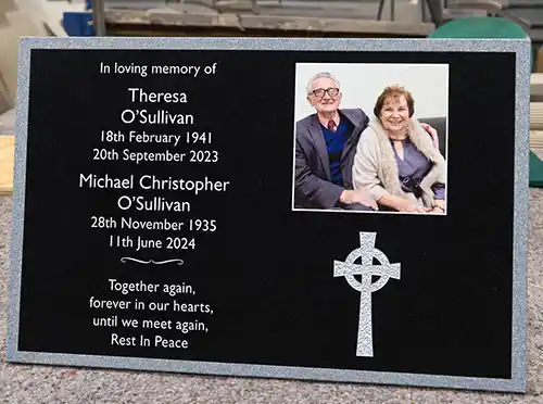 White, gold, black and silver letters are the most popular colours. Polished Black Granite Memorial with Photp
