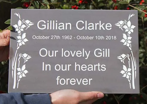 Plaques made in all kinds of materials. Slate Memorial Plaque