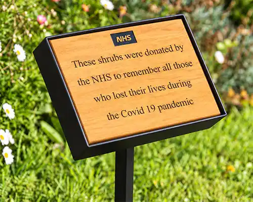 title here Iroko Plaque in Display Mount