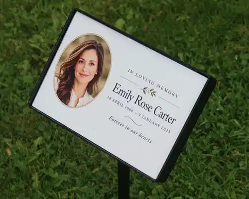 title here Full Colour Tricoya Plaque in Holder