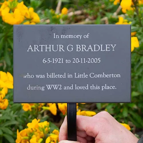 title here Slate Memorial on a Tree Stake