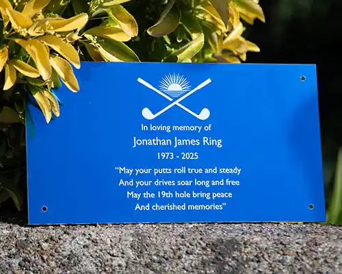 Memorial Plaques Engraved Blue Anodised Aluminium Plaque