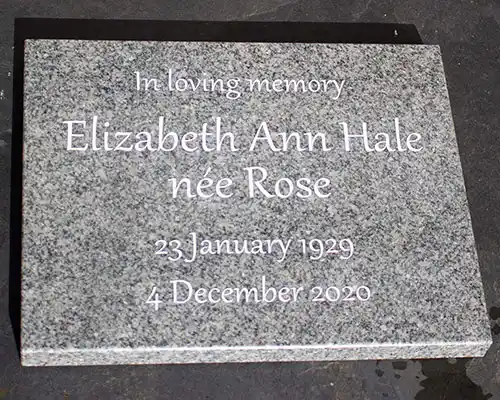 Granite Memorial White Text on Celtic Grey Granite