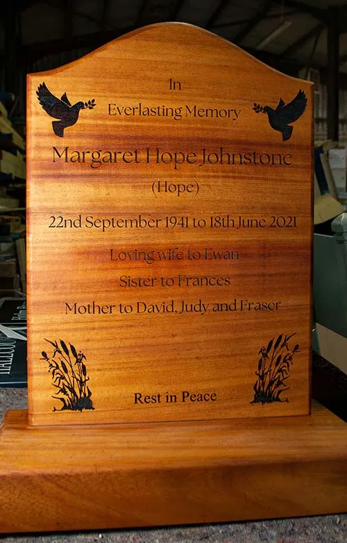 These can be made in Oak or Iroko Wooden Headstone