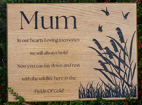 Wooden memorial made from oak. Mum Oak Memorial