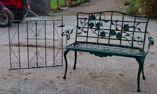 garden bench and gate sandblasted and painted