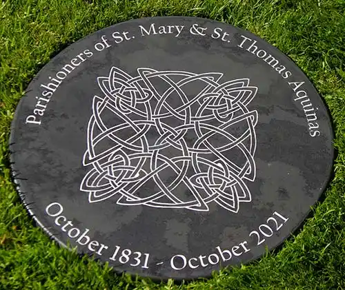 Large round slate sign with image